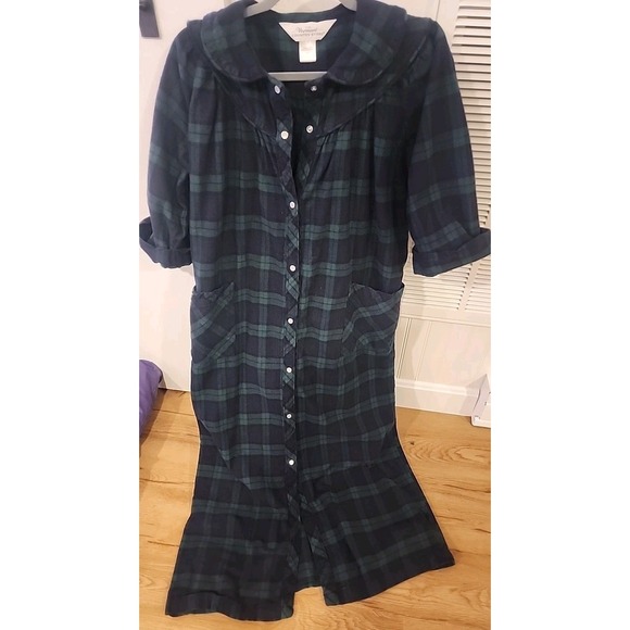 Vermont Country Store Womens Small Portugese Flannel Nightgown Blackwatch Plaid - Picture 2 of 6